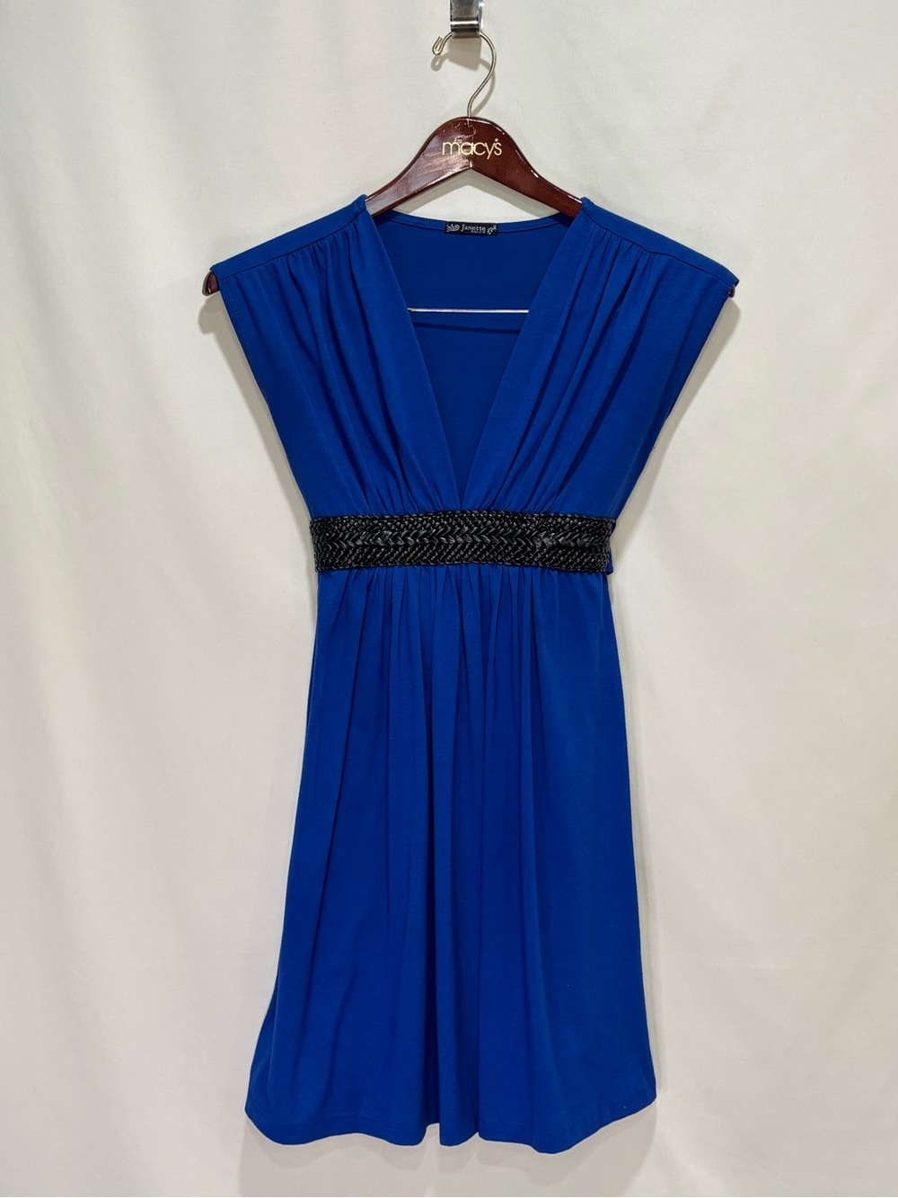 Janette Royal Blue Sleeveless Dress with Black Belt Accent, Ties in Back